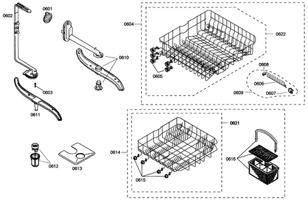 Baskets Diagram and Parts List for SHE42L16UC 50 Bosch Dishwasher