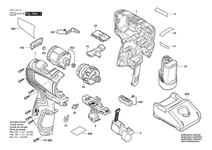 Section 1 Diagram and Parts List for GSR12V-35HX 3601JJ9110 Bosch Screwdriver