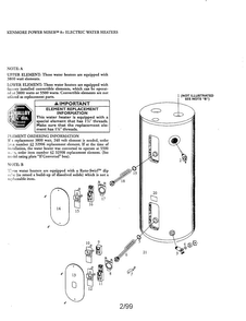 Power Miser 30/40/50/66/82 Gallon Diagram and Parts List for 153327864  Kenmore Water Heater