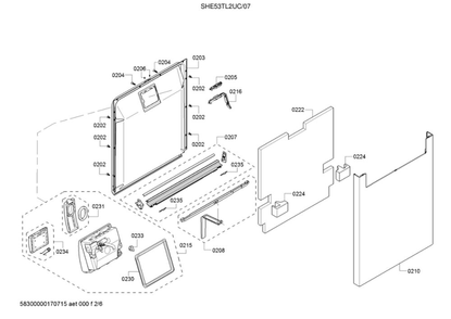Door/Dispenser Diagram and Parts List for SHE53TL2UC 07 Bosch Dishwasher