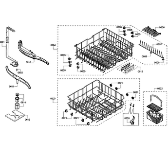 Baskets Diagram and Parts List for SHE43F16UC 61 Bosch Dishwasher