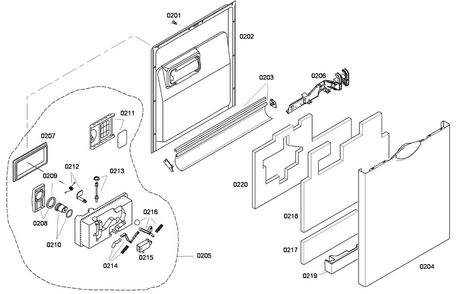 Door Assy Diagram and Parts List for SHE45C02UC 50 Bosch Dishwasher