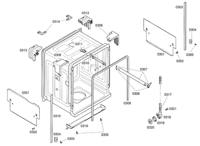 Cabinet Diagram and Parts List for SHE43C05UC 22 Bosch Dishwasher