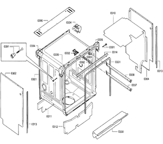 Cabinet Diagram and Parts List for SGE68U55UC B3 Bosch Dishwasher