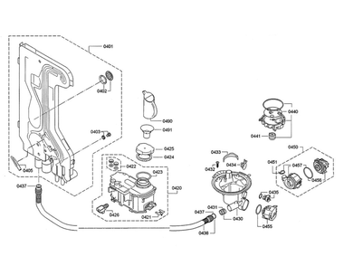 Water Inlet And Softener/Heat Pump Diagram and Parts List for DWHD640JFP C6 Thermador Dishwasher