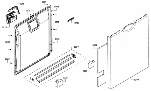 Door Assy Diagram and Parts List for S36KMK15UC 05 Bosch Dishwasher