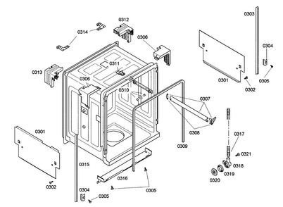 Cabinet Diagram and Parts List for SHE43C02UC 18 Bosch Dishwasher