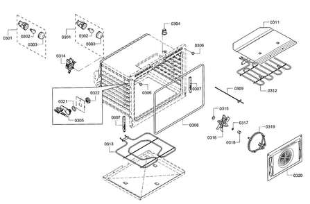Cavity & Convection Diagram and Parts List for HEIP054U 02 Bosch Range