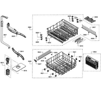 Baskets Diagram and Parts List for SHE3AR75UC 08 Bosch Dishwasher