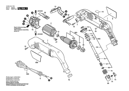 Section 1 Diagram and Parts List for PEB500E 0603214734 Bosch Sander Polisher