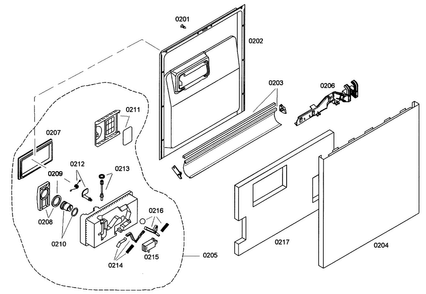 Door Assy Diagram and Parts List for SHE43C02UC 46 Bosch Dishwasher