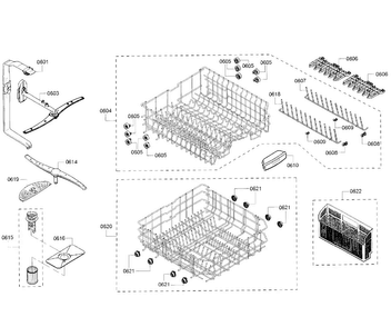 Baskets Diagram and Parts List for SHX53T55UC 01 Bosch Dishwasher