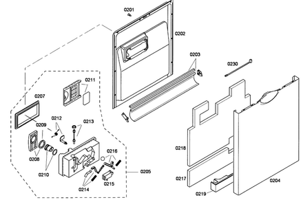 Door Assy Diagram and Parts List for SHE33P02UC 59 Bosch Dishwasher