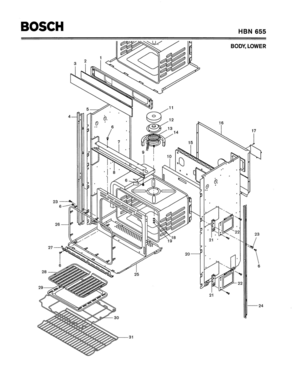 02 - BODY, LOWER Diagram and Parts List for HBN655  Bosch Range