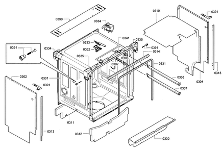 Frame Diagram and Parts List for SHE9PT55UC 74 Bosch Dishwasher