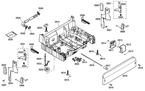 Base Assy Diagram and Parts List for SHE43M06UC 50 Bosch Dishwasher