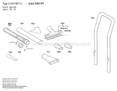 Page B Diagram and Parts List for GAS900RF 0601971034 Bosch Leaf Blower / Vacuum