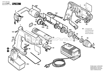 Page A Diagram and Parts List for GBM12VES-3 0601933554 Bosch Cordless Drill