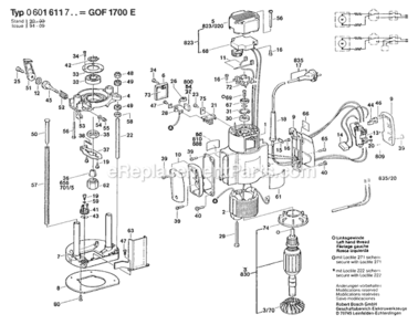 Page A Diagram and Parts List for GOF1700E 0601611761 Bosch Router