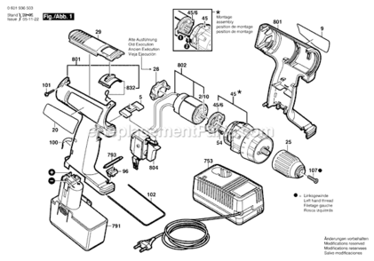 Page A Diagram and Parts List for GSR12VES-2 06019365A5 Bosch Cordless Drill