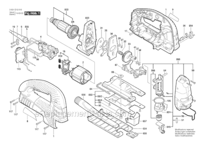 Page A Diagram and Parts List for JS470E 3601E13010 Bosch Jig Saw