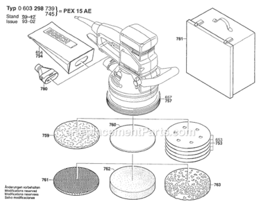 Page B Diagram and Parts List for PEX15AE 0603298739 Bosch Orbital or Palm Sander