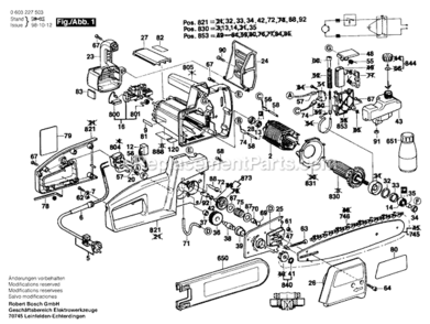 Page A Diagram and Parts List for PKE35B 0603227539 Bosch Chainsaw