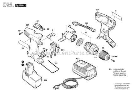 Part Location Diagram of 2607022941 Bosch DC Motor 7,2-12V