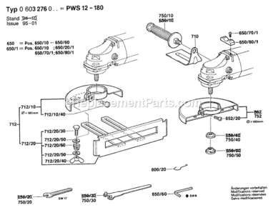 Page B Diagram and Parts List for PWS12-180 0603276039 Bosch Angle Grinder