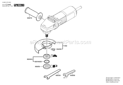 Page B Diagram and Parts List for PWS5-115 0603278039 Bosch Angle Grinder