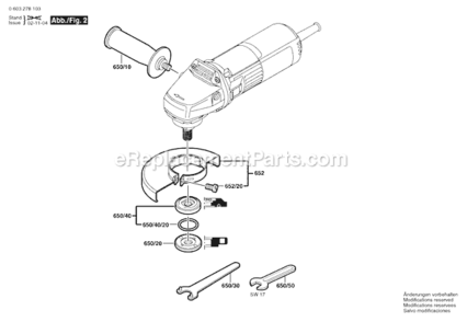 Page B Diagram and Parts List for PWS5-115 0603278139 Bosch Angle Grinder