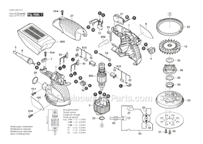 Page A Diagram and Parts List for ROS20VSK 3601C87511 Bosch Orbital or Palm Sander