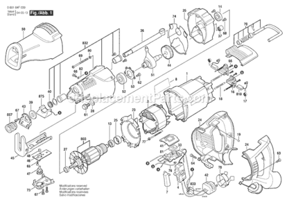 Page A Diagram and Parts List for RS20 060164F039 Bosch Reciprocating Saw
