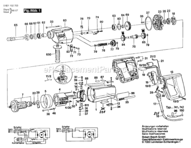 Page A Diagram and Parts List for UB2J75 0601102905 Bosch Electric Drill