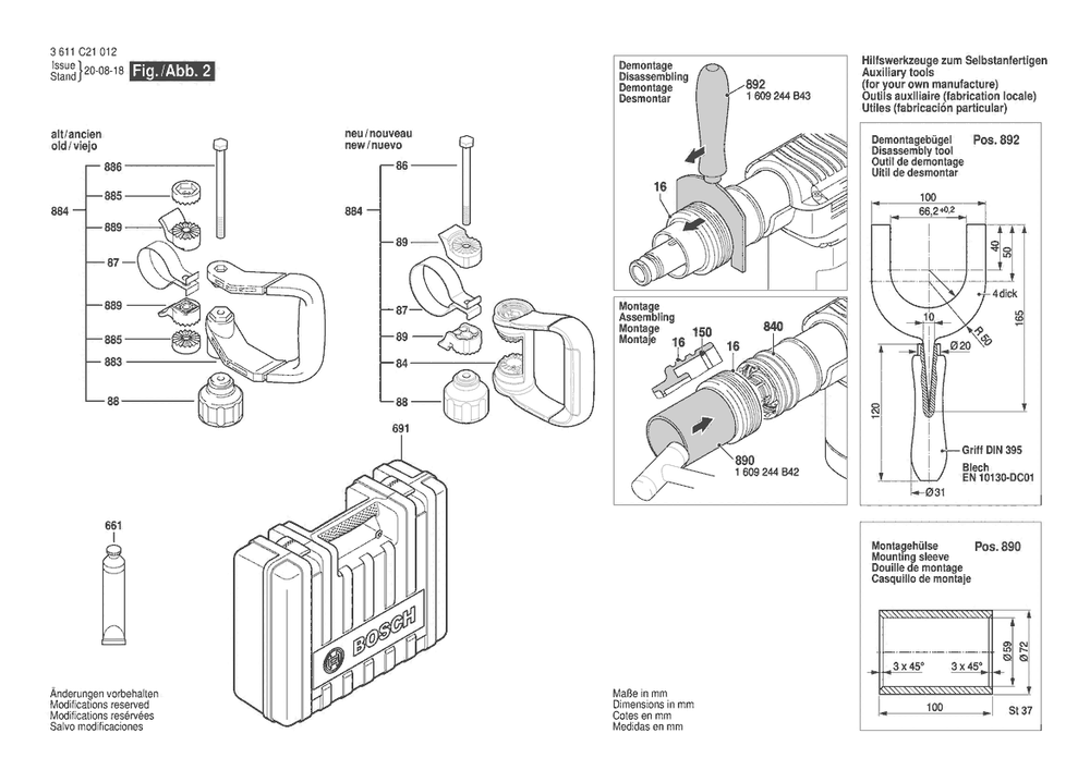Section 2 Diagram and Parts List for GSH5CE 3611C21012 Bosch Demolition Hammer