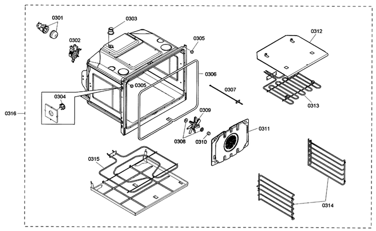 Upper Oven Diagram and Parts List for HBN3520UC 01 Bosch Wall Oven