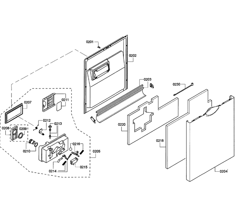 Door Assy Diagram and Parts List for SHE55M12UC 61 Bosch Dishwasher