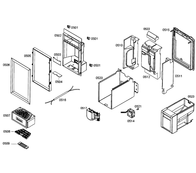 Dispenser Diagram and Parts List for T18ID80NLP 99 Thermador Freezer