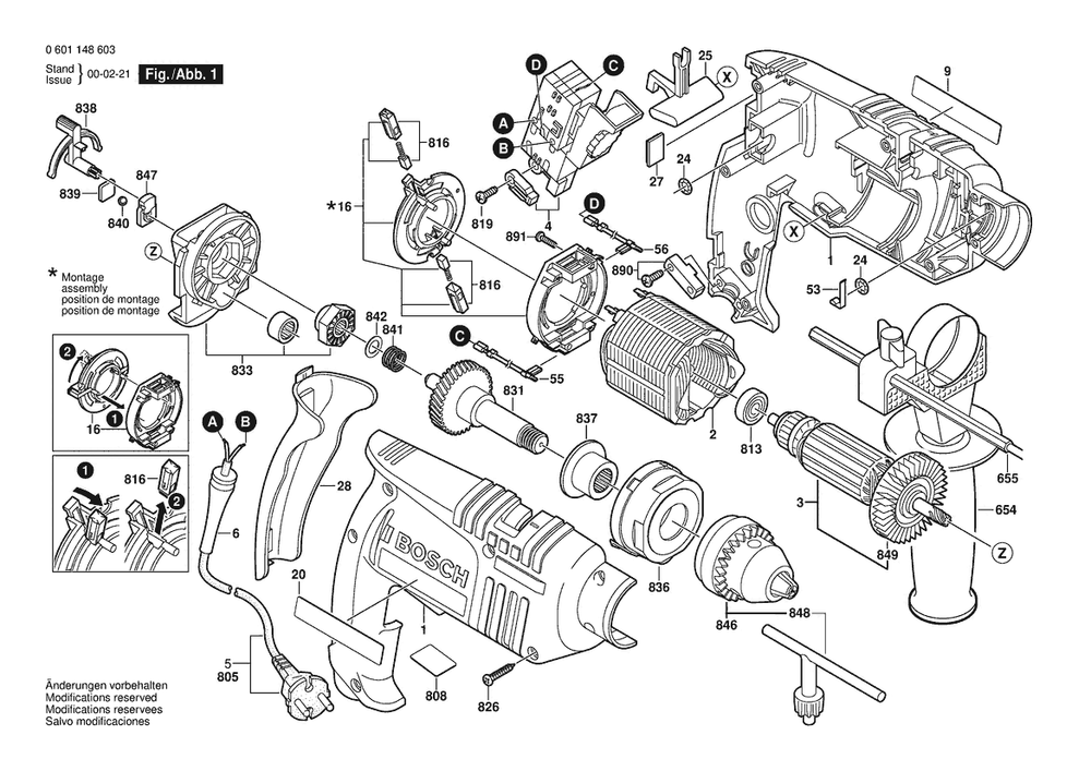Section 1 Diagram and Parts List for 0601148671  Bosch Impact Driver
