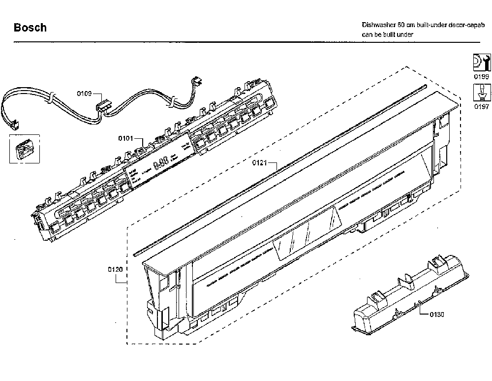 Control panel Diagram and Parts List for SHE878WD5N 01 Bosch Dishwasher