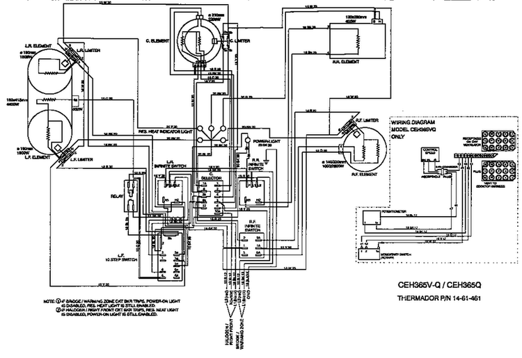 Section 1 Diagram and Parts List for CEH365VQW  Thermador Cooktop