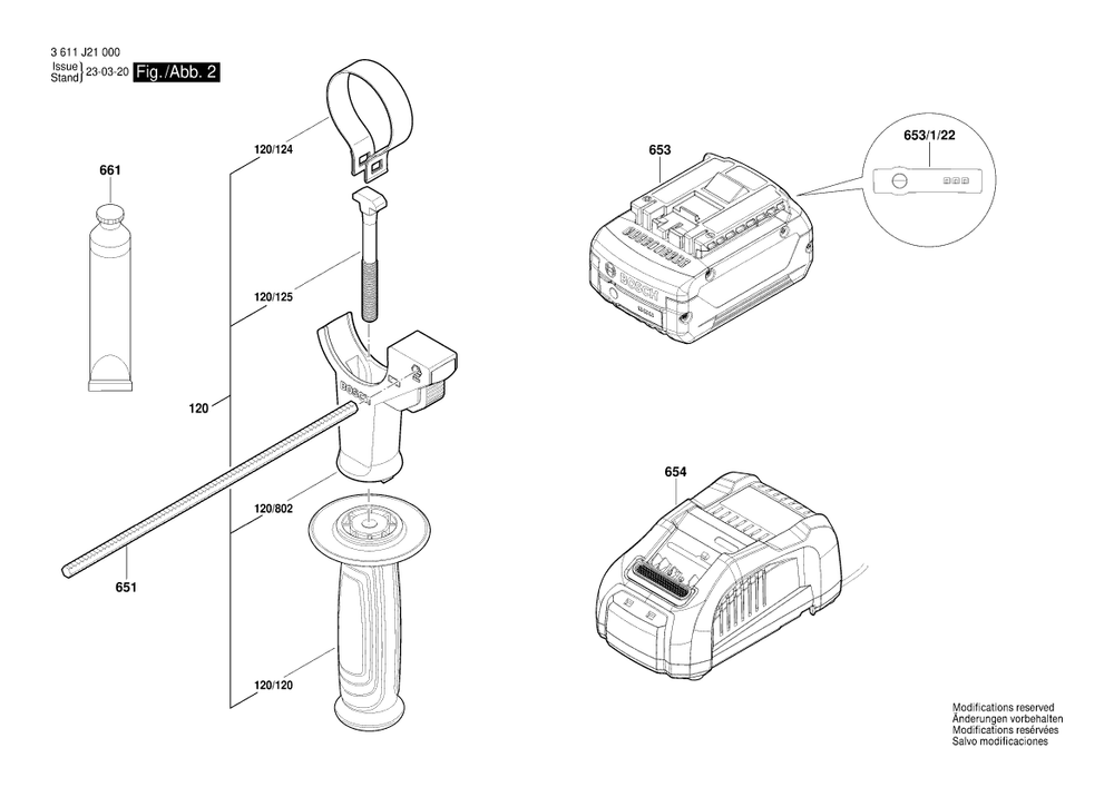 Diagram 2 Diagram and Parts List for GBH18V-28CF 3 611 J21 000 Bosch Hammer Drill