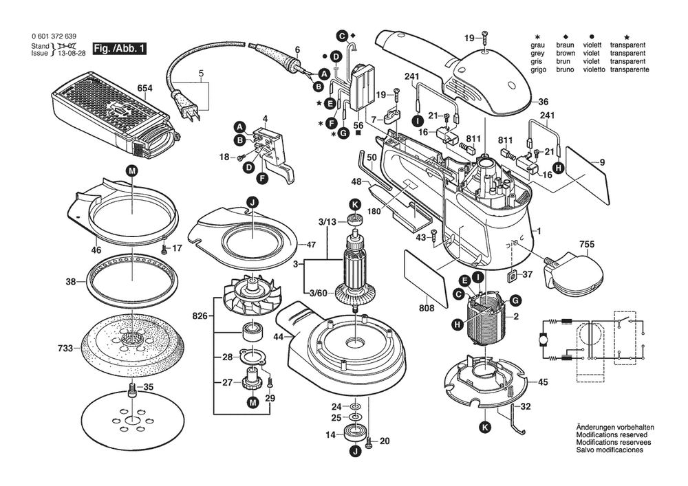 Section 1 Diagram and Parts List for GEX150AC 0601372639 Bosch Orbital or Palm Sander
