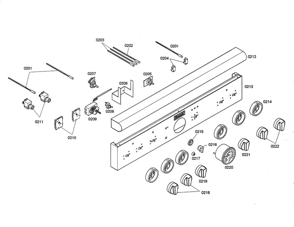 Facia Panel/Knobs Diagram and Parts List for PDR364GDZS 02 Thermador Range