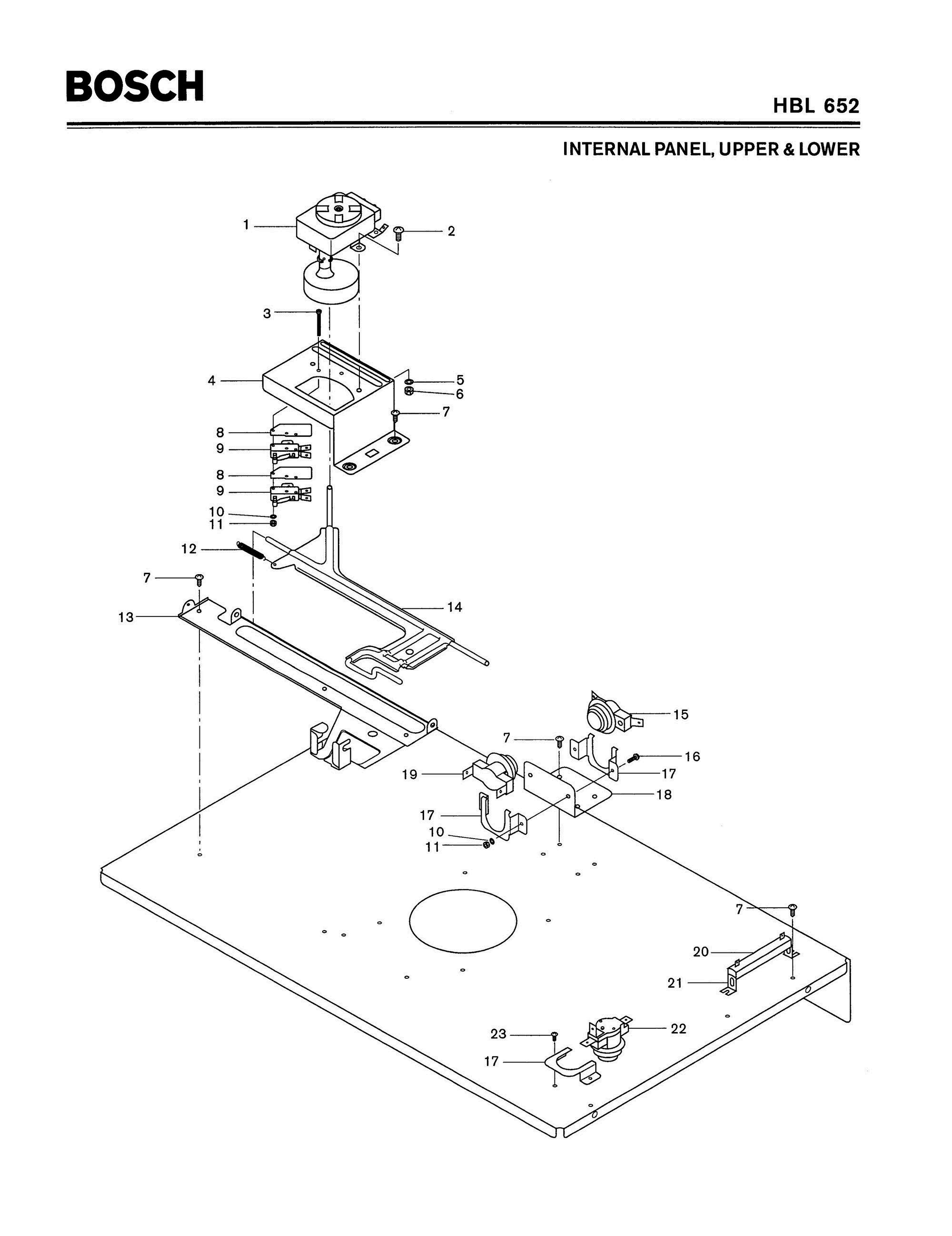 04 - INTERNAL PANEL, UPPER & LOWER Diagram and Parts List for HBL652  Bosch Range