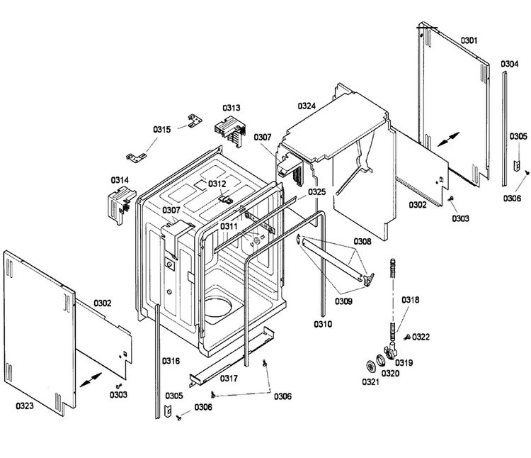 Frame Diagram and Parts List for SHU43C02UC 12 Bosch Dishwasher