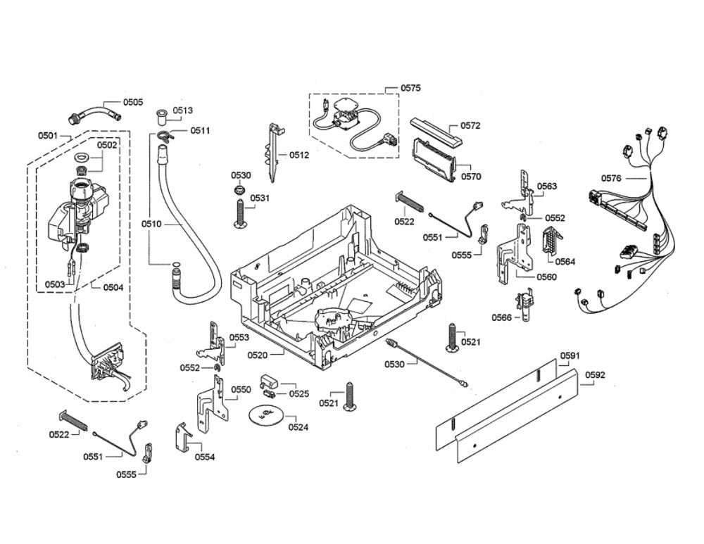 Aquastop/Base Diagram and Parts List for DWHD640JFP C9 Thermador Dishwasher