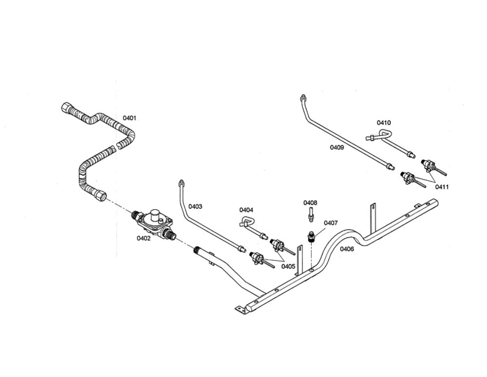 Regulator/Valves/Gas Lines Diagram and Parts List for PDR364GDZS 06 Thermador Range