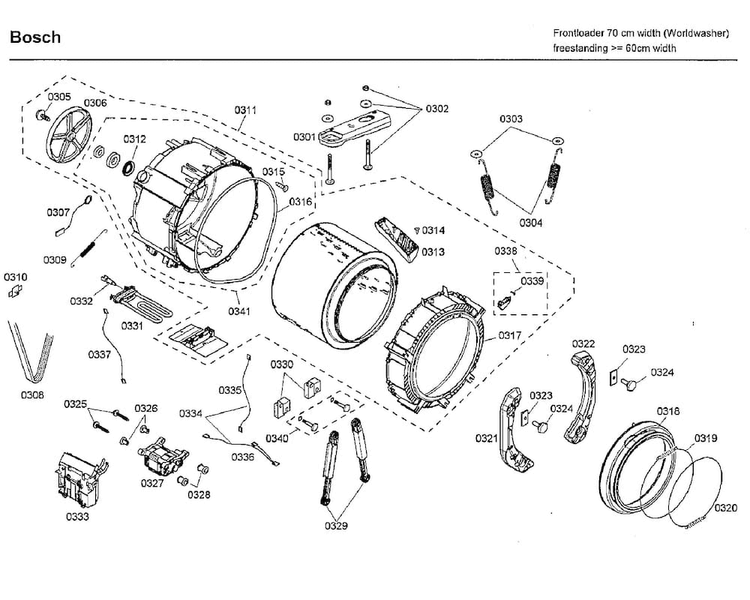 Tub Diagram and Parts List for WFMC3301UC 12 Bosch Washer