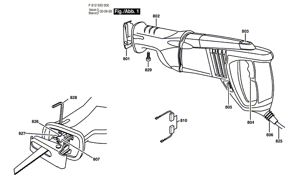 Bosch 9200 (F012920001) Diagram and Parts List for 9200 F012920001 Bosch Reciprocating Saw